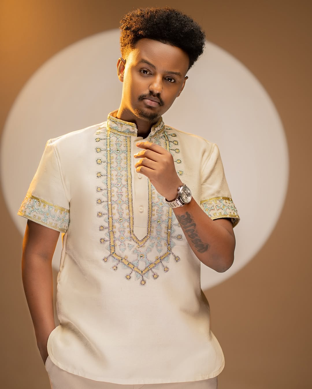 Light Color Modern Habesha Men's Shirt Contemporary Charm & Timeless Craftsmanship