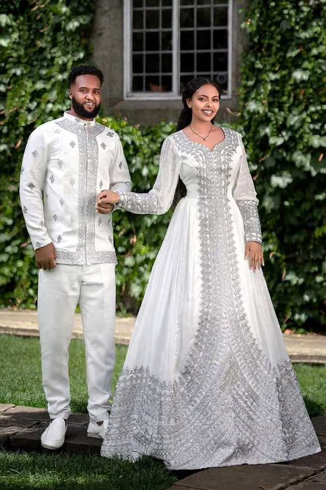bride and groom matching dress for engagement Elegant Traditional Couples Outfits Perfect an – TheEthiopianStore Lehenga engagement Flowy Beach Dresses Are Color:Enchanted Floral Whisper Blue #Coupledress #couplematchingdress #coupleComboDress #BridegroomDress Black Corset Dresses