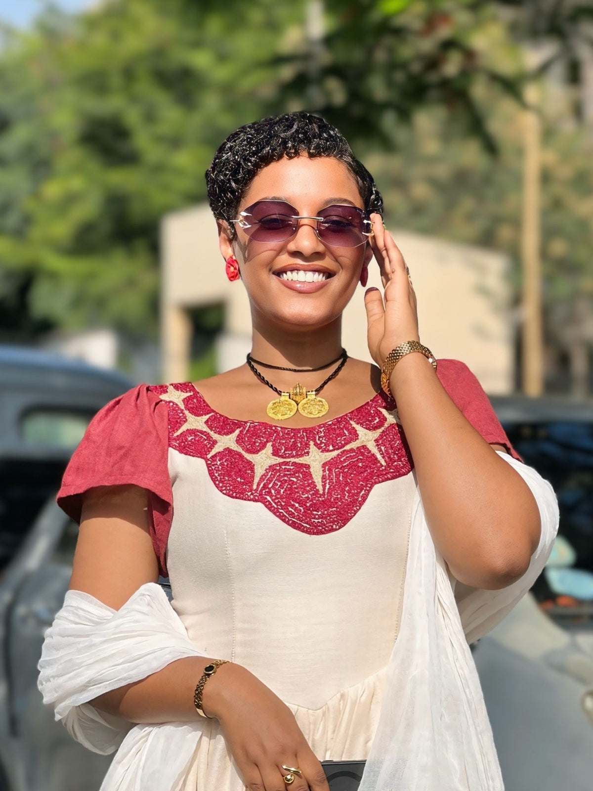 Red Woven Habesha Dress Short Sleeve Habesha Kemis Charming Ethiopian Traditional Dress 773