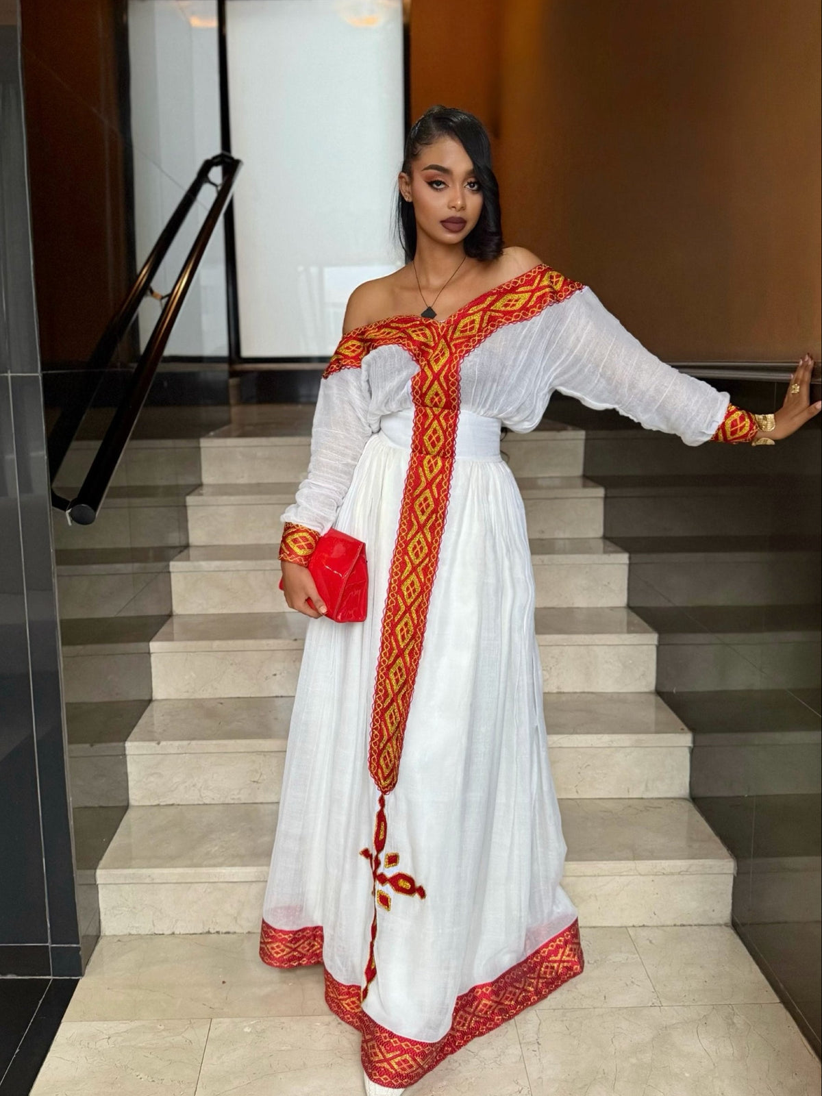 Habesha Kemis Online Elegant Red Embroidered Ethiopian Dress Habesha Traditional Clothing