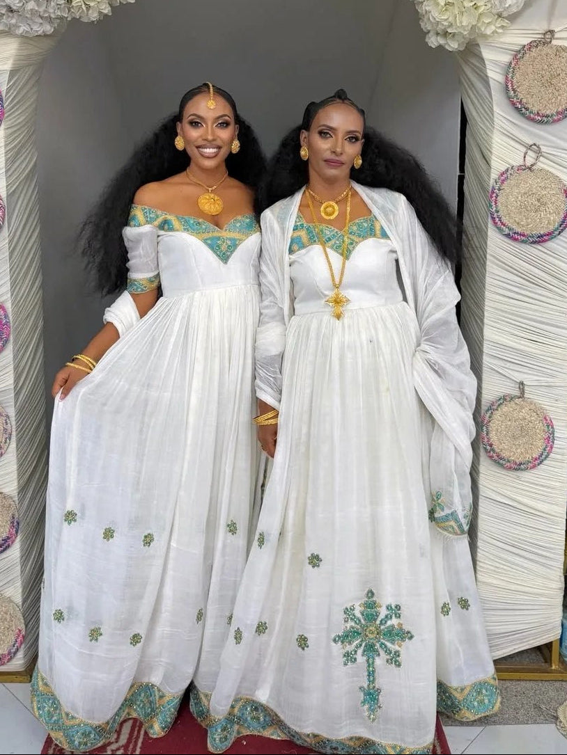 Traditional Ethiopian Clothing Luxury Habesha Dress with Golden Embroidery Eritrean Inspired Habesha Kemis Style 781