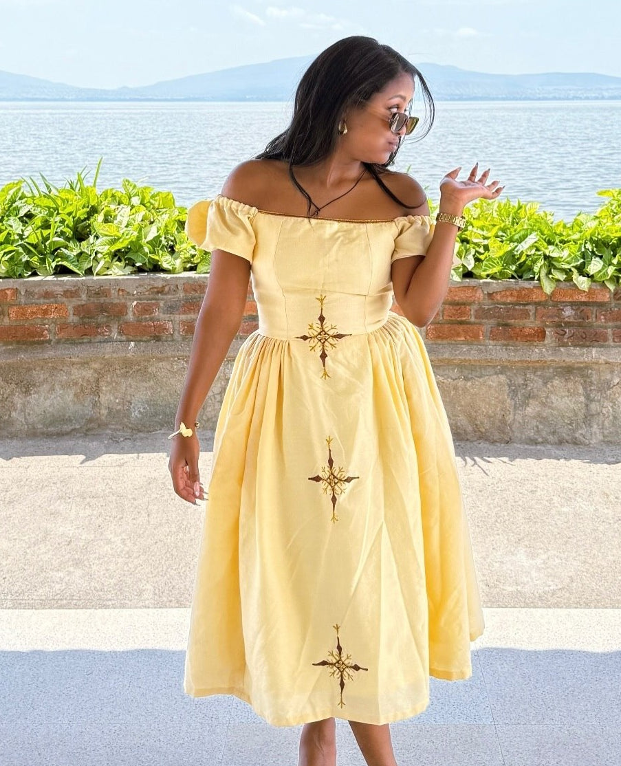 Stylish Ethiopian Clothing Simple Design Habesha Dress Modern Off-Shoulder Habesha Kemis 783