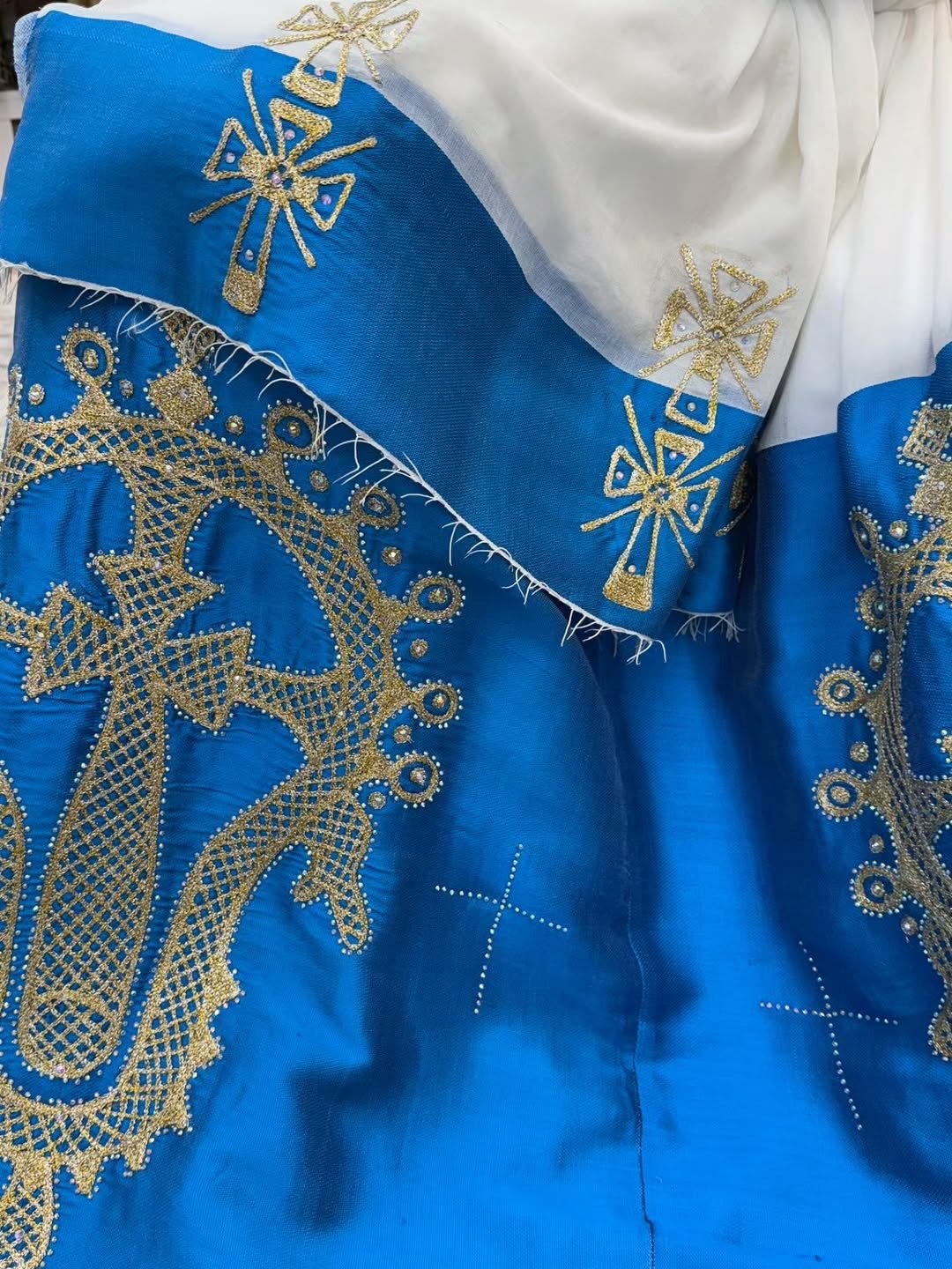 Blue Woven Details Habesha Dress Long Sleeve Habesha Kemis with Cross Design Ethiopian Dress 788