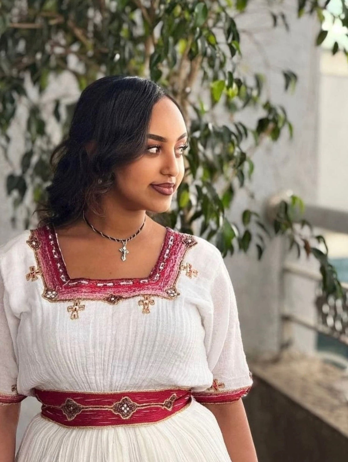 Burgundy Pattern Habesha Kemis Short Sleeve Cultural Ethiopian Clothing Timeless Habesha Dress 789