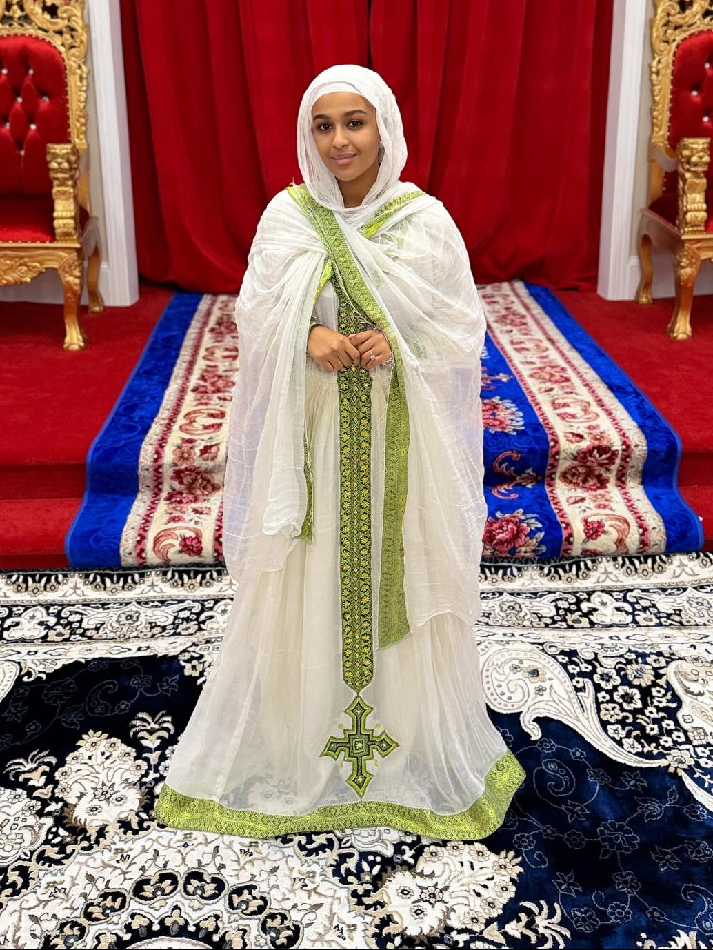 Traditional Ethiopian Dress Graceful Habesha Kemis Green Embroidery Habesha Dress For Church 793
