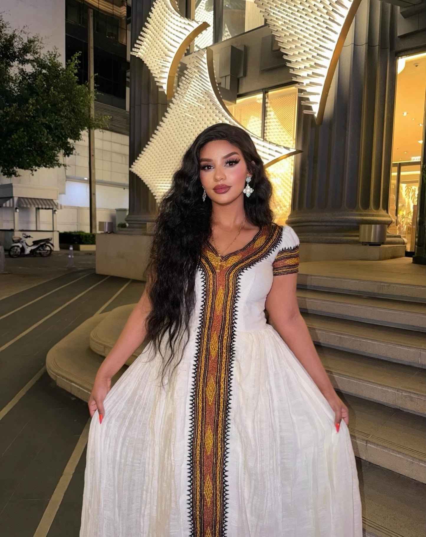 Elegant White Habesha Kemis Golden Woven Embroidery Habesha Dress Timeless Ethiopian Clothing 797