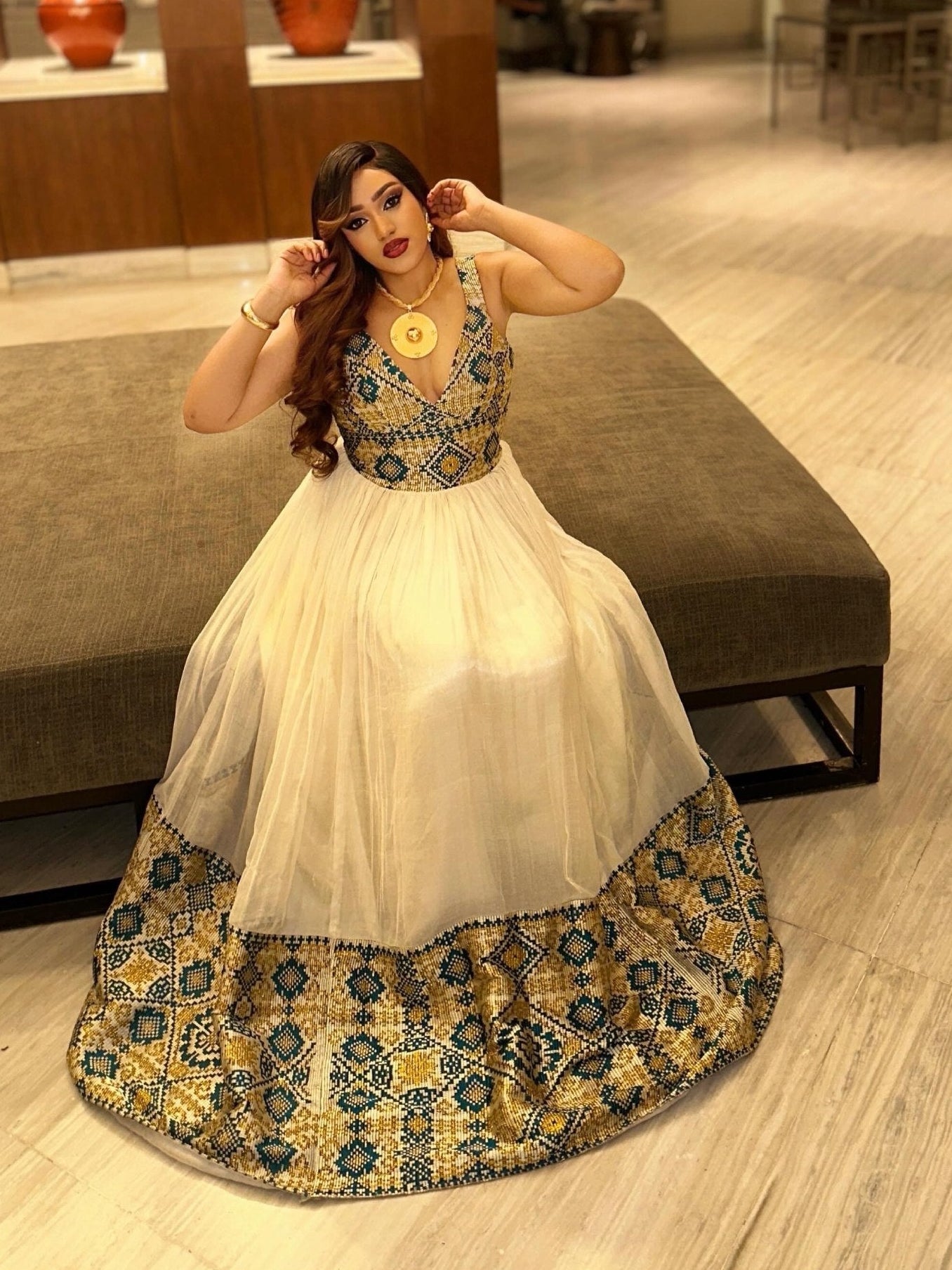 Traditional Ethiopian Dress Stylish Habesha Dress Blue and Gold Habesha Kemis For Event 799