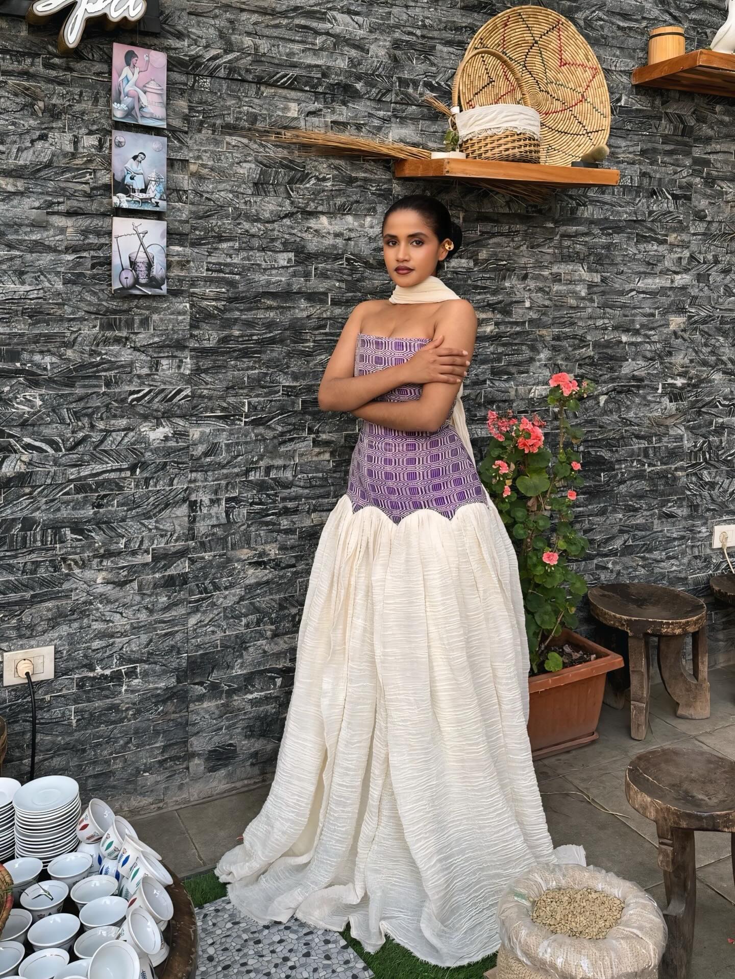 Purple Bodice Habesha Dress Strapless Habesha Kemis Ethiopian Traditional Clothing 817