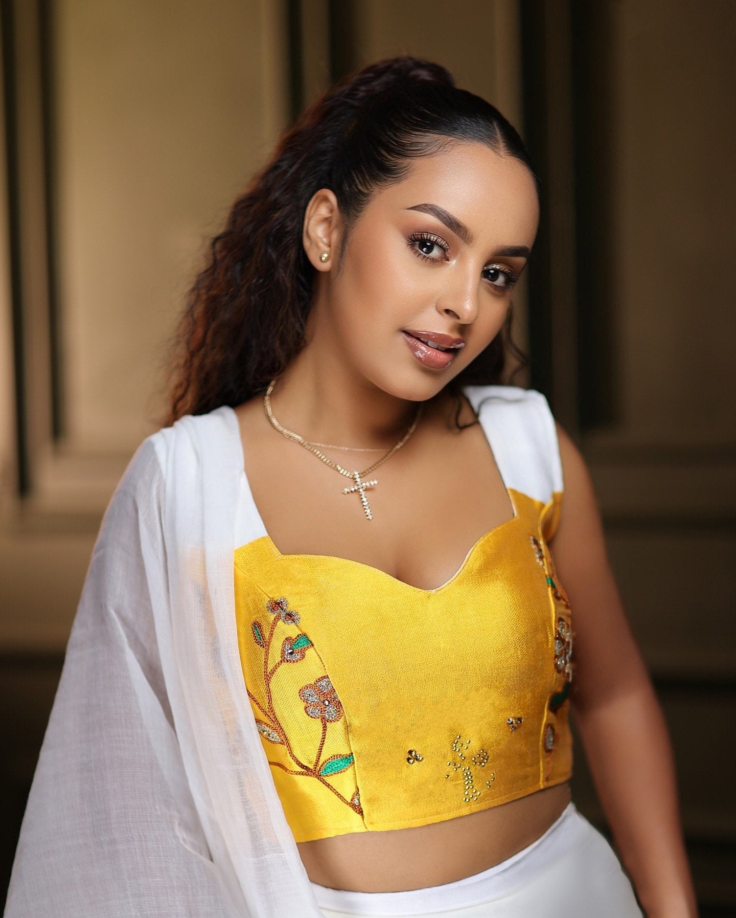 Yellow Bodice Woven Habesha Kemis Ethiopian Traditional Clothing Classic Habesha Dress For Event 825