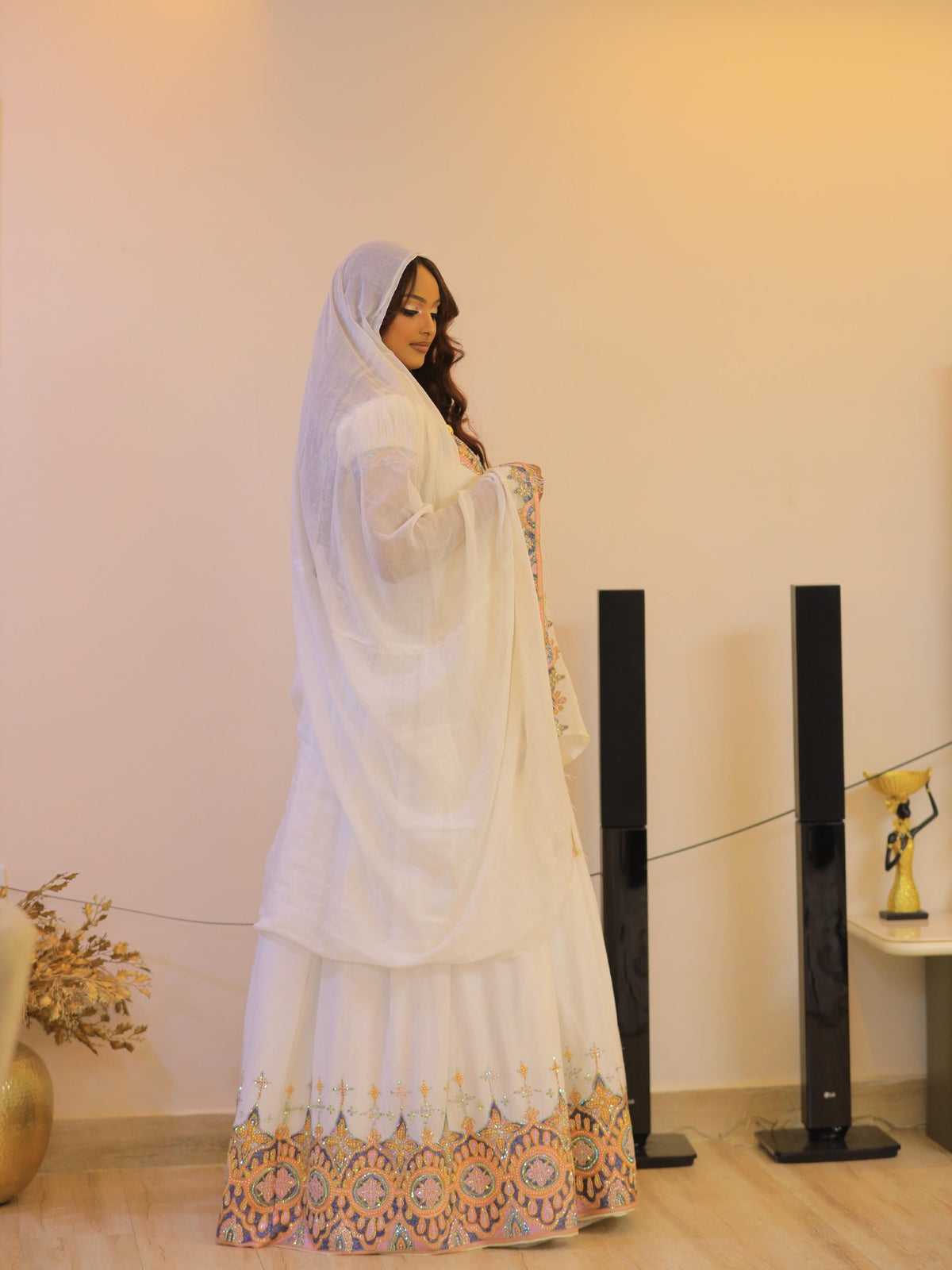 Elegant Ethiopian Wedding Dress Golden Blue Embroidery Habesha Kemis Regal Traditional Habesha Dress 827