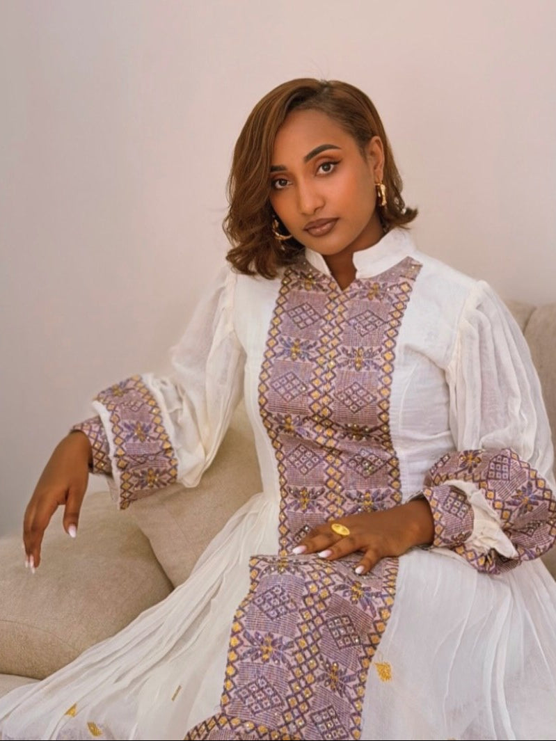 Enchanting Puff Sleeve Habesha Dress Graceful Elegance Habesha Kemis Cultural Ethiopian Clothing 851