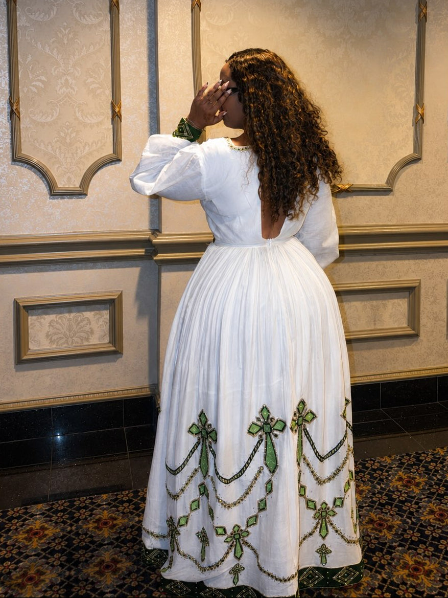 Elegant Green and Black Habesha Kemis Long Sleeve Habesha Dress Timeless Cultural Beauty 853