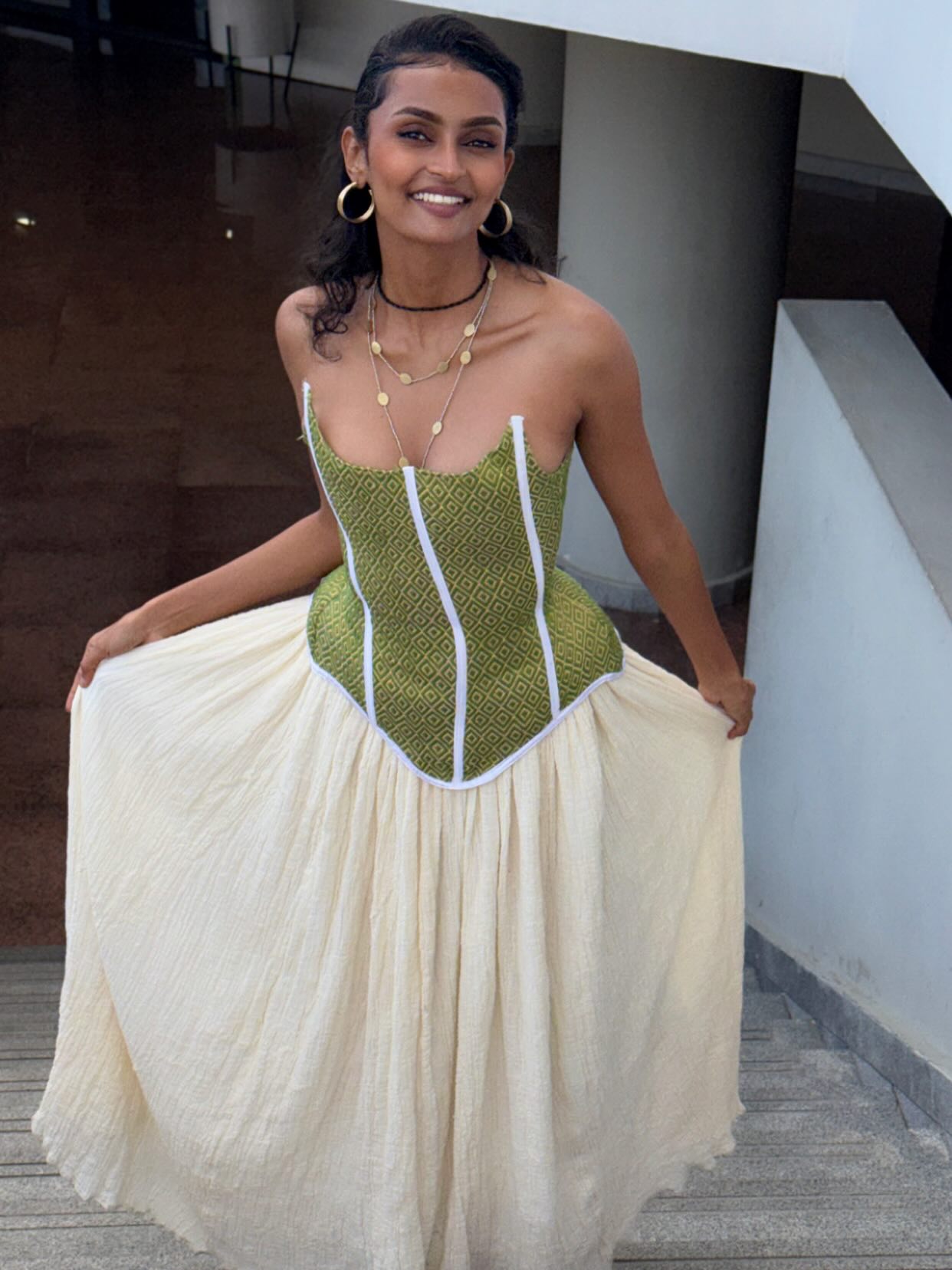 Contemporary Green Woven Habesha Dress Sculpted Corset Bodice Habesha Kemis Ethiopian Clothing 855
