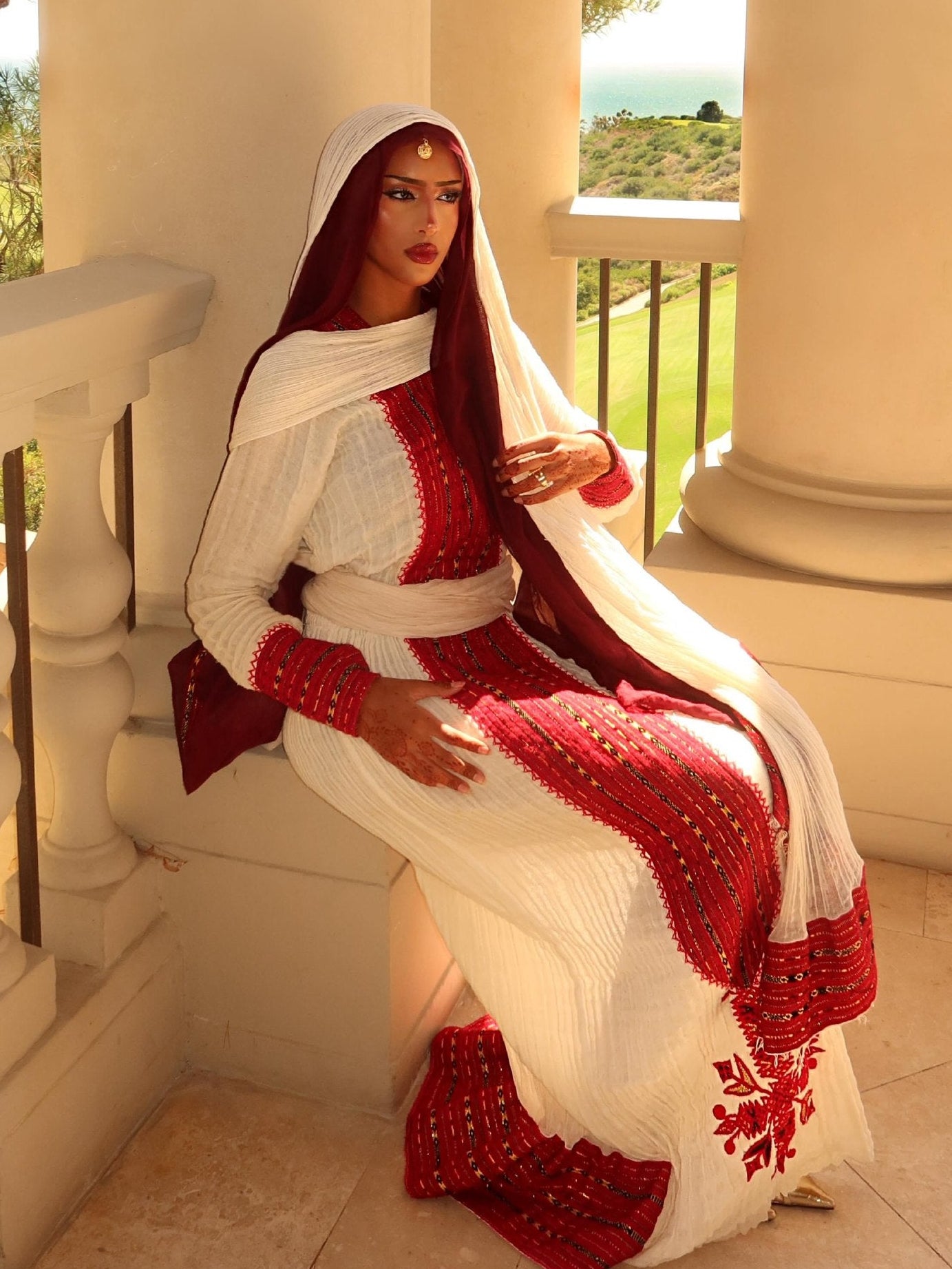 Red Embroidery Habesha Dress Long Sleeve Habesha Kemis