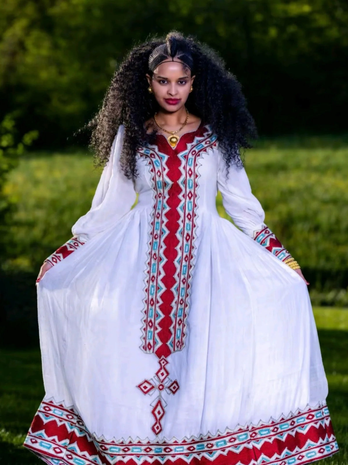 Red Embroidered Habesha Dress Long Sleeve Ethiopian Dress Timeless Habesha Kemis For Festive 865