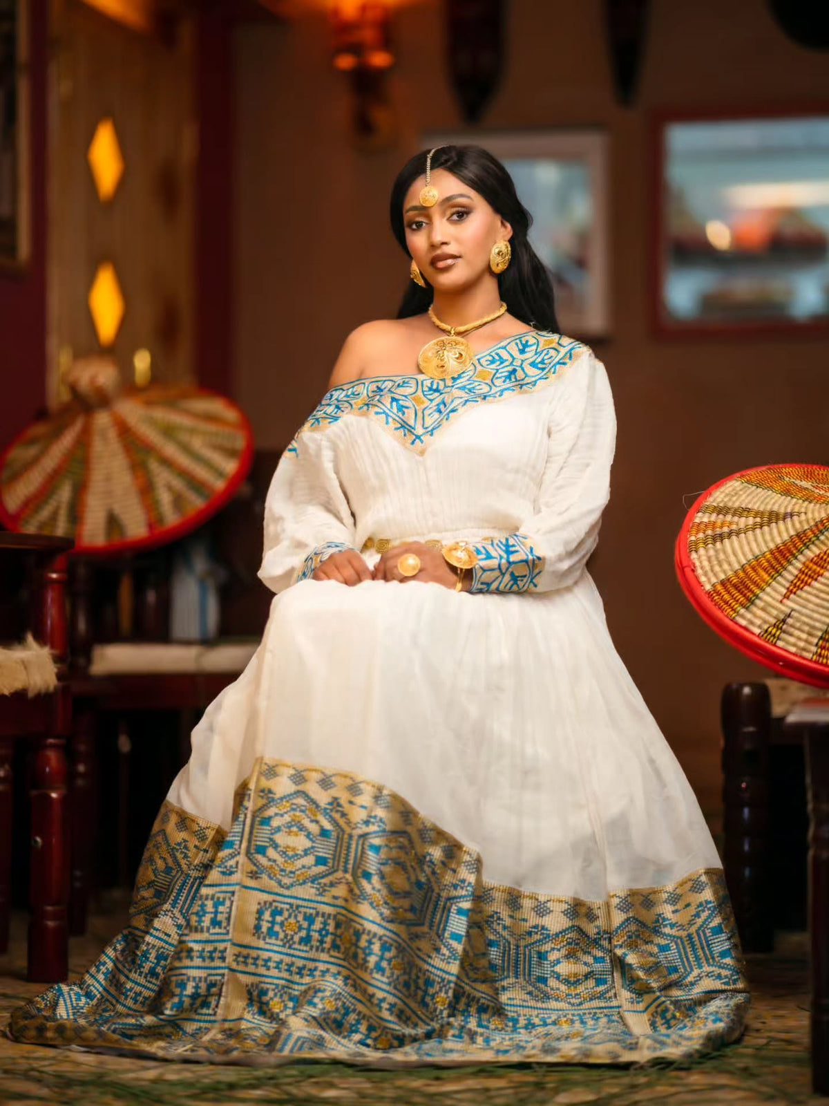 Royal Ethiopian Clothing Long Sleeve Habesha Kemis Graceful Habesha Dress Style 872