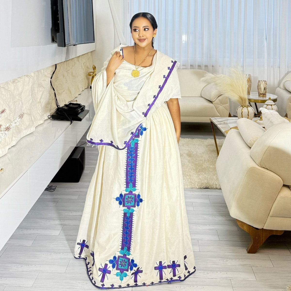 Sleeveless Habesha Kemis Stunning Ethiopian Dress with Beautiful Embroidery Graceful Habesha Dress 874