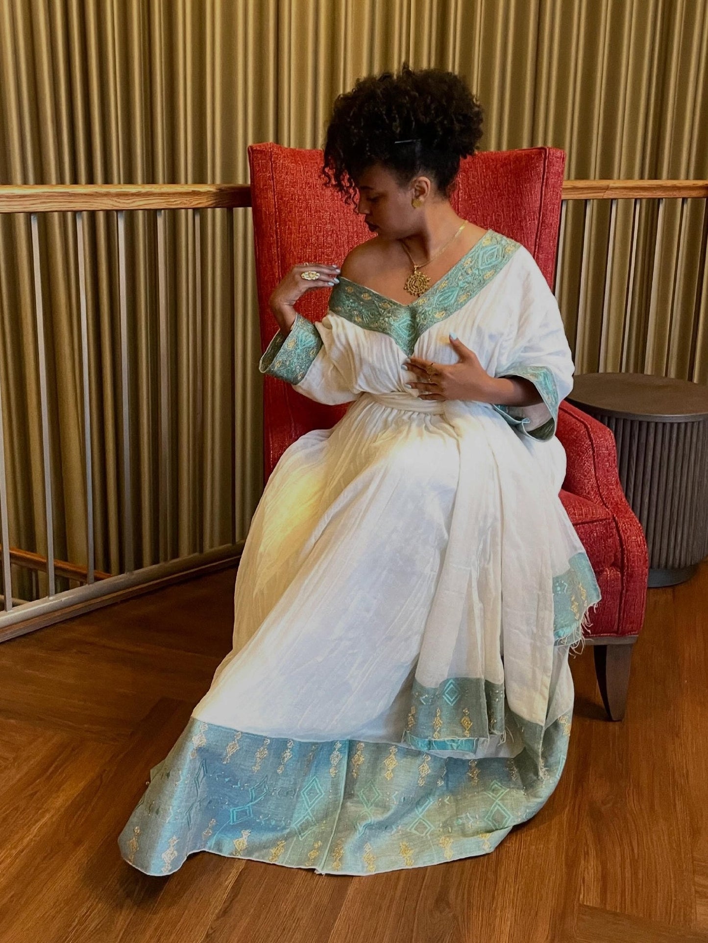 Mint Green Habesha Dress V-neckline Habesha Kemis Traditional Ethiopian Clothing Timeless 895