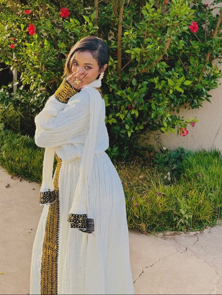 Long Sleeve Habesha Dress Traditional Ethiopian Tirtir Kemis Charming Cultural Habesha Kemis 896