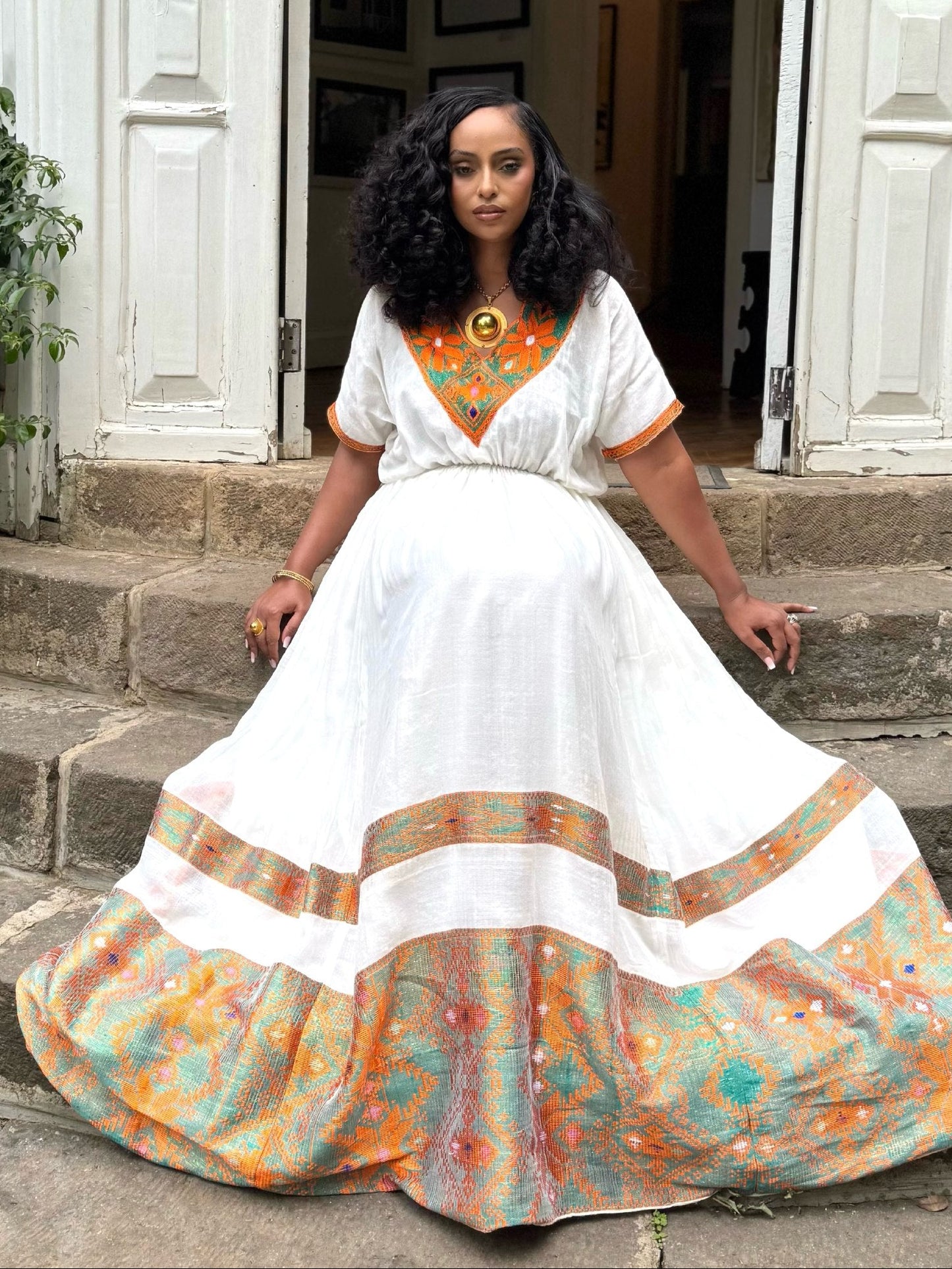 Majestic Habesha Kemis Online Copper Woven Habesha Dress Traditional Ethiopian Clothing 902