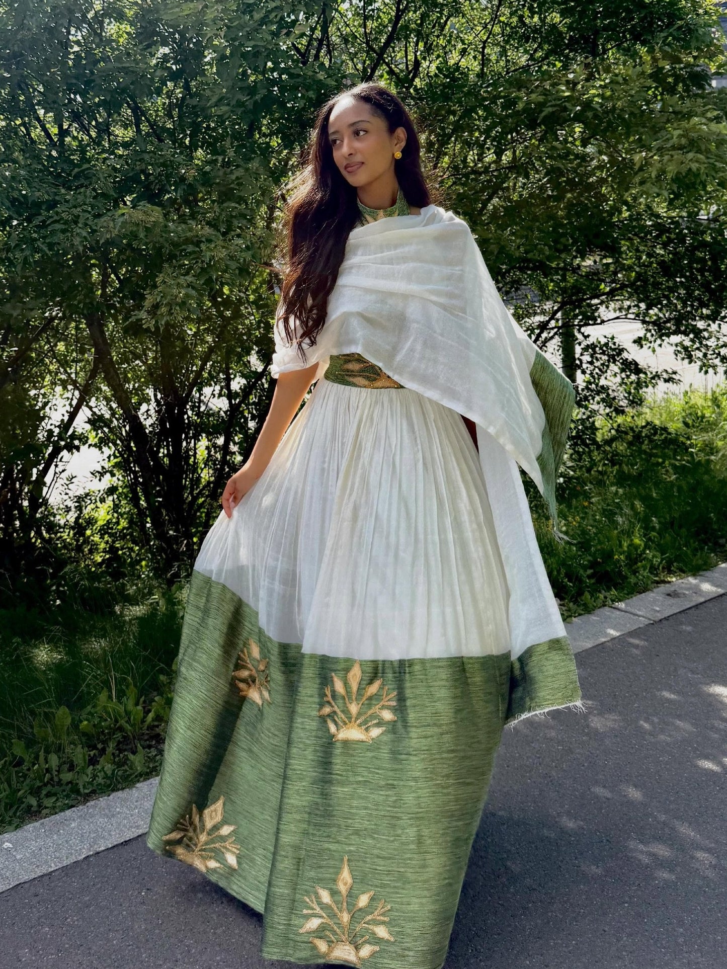 Regal Green Halter Habesha Kemis Luxurious Traditional Ethiopian Dress Habesha Dress With Timeless Elegance 903