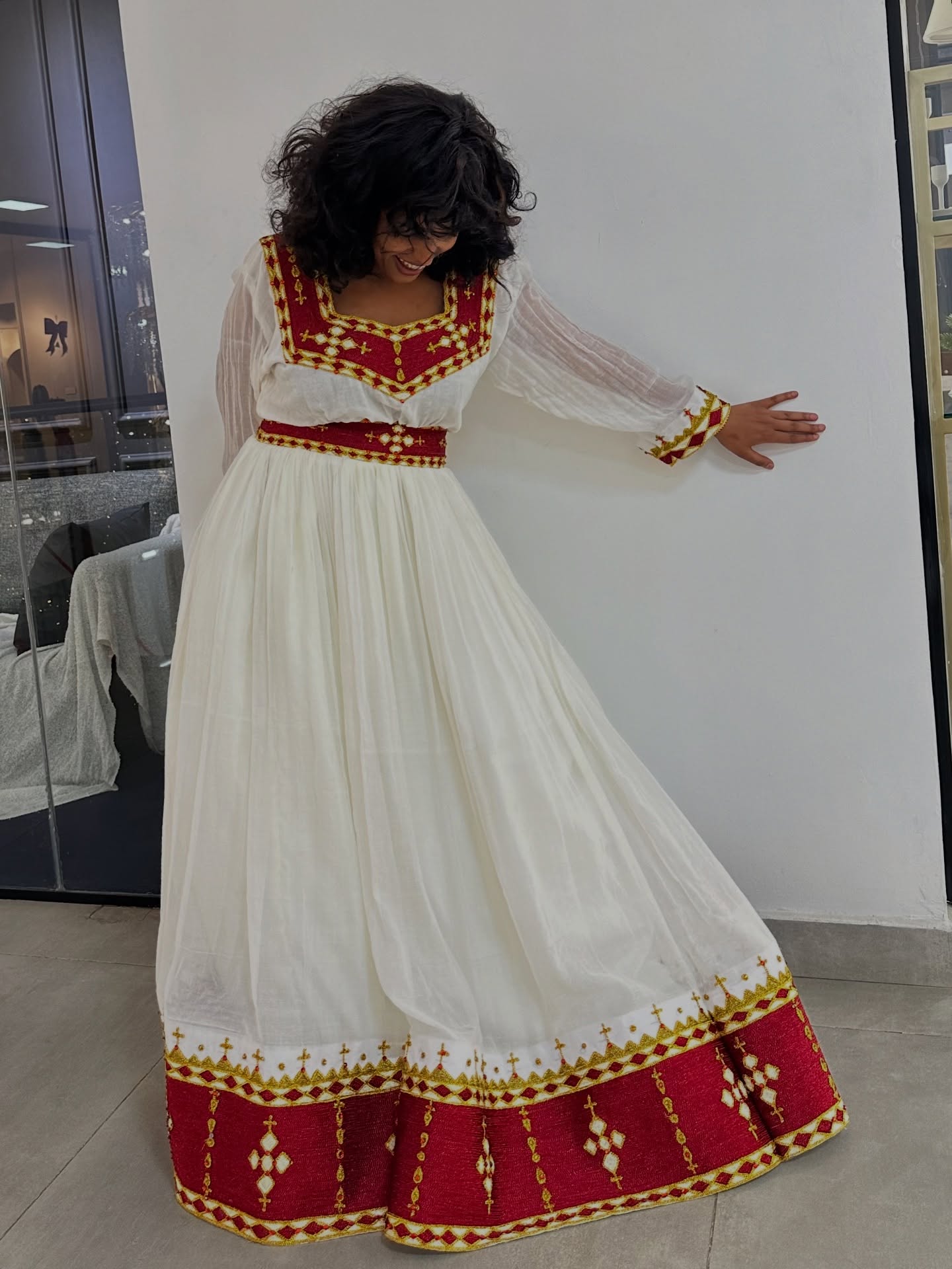 Stunning Red And Gold Eritrean Dress Habesha Kemis For Holidays Authentic Ethiopian Clothing 906