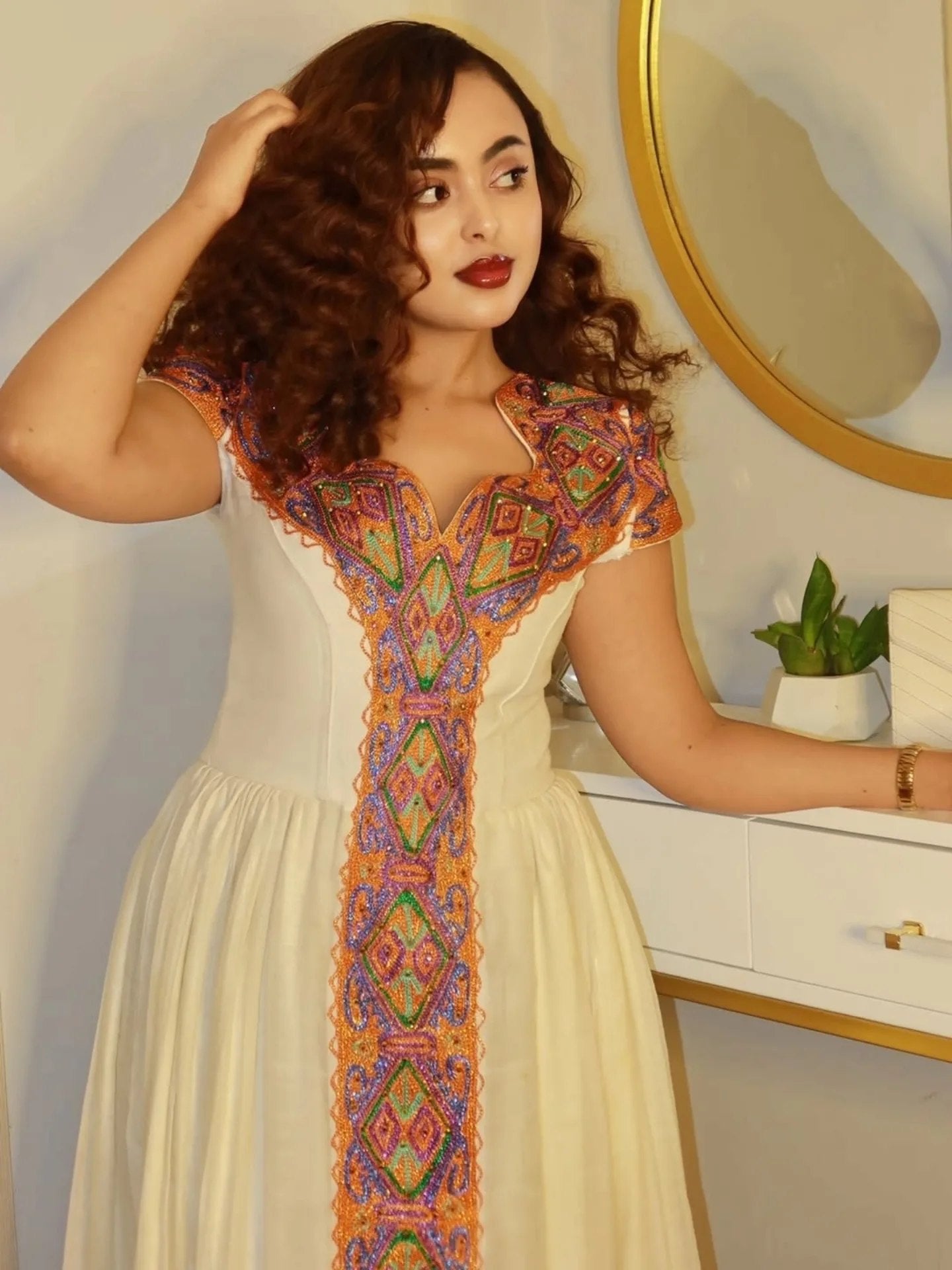 Regal Handwoven Habesha Kemis Vibrant Mosaic Tibeb Habesha Dress Graceful Ethiopian Clothing 910