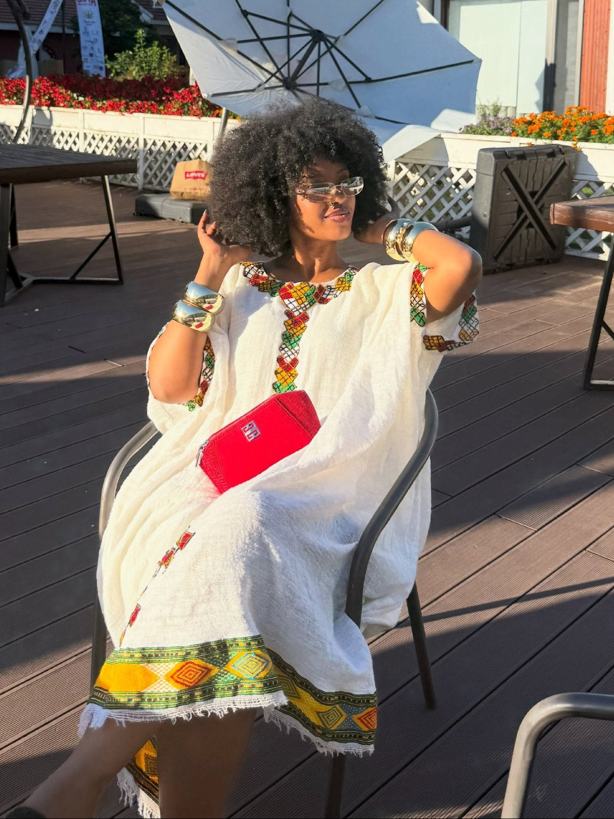 Heritage Breeze Habesha Dress Poncho Ethiopian Kaftan with Vibrant Tibeb Embroidery Cultural Habesha Kemis 928