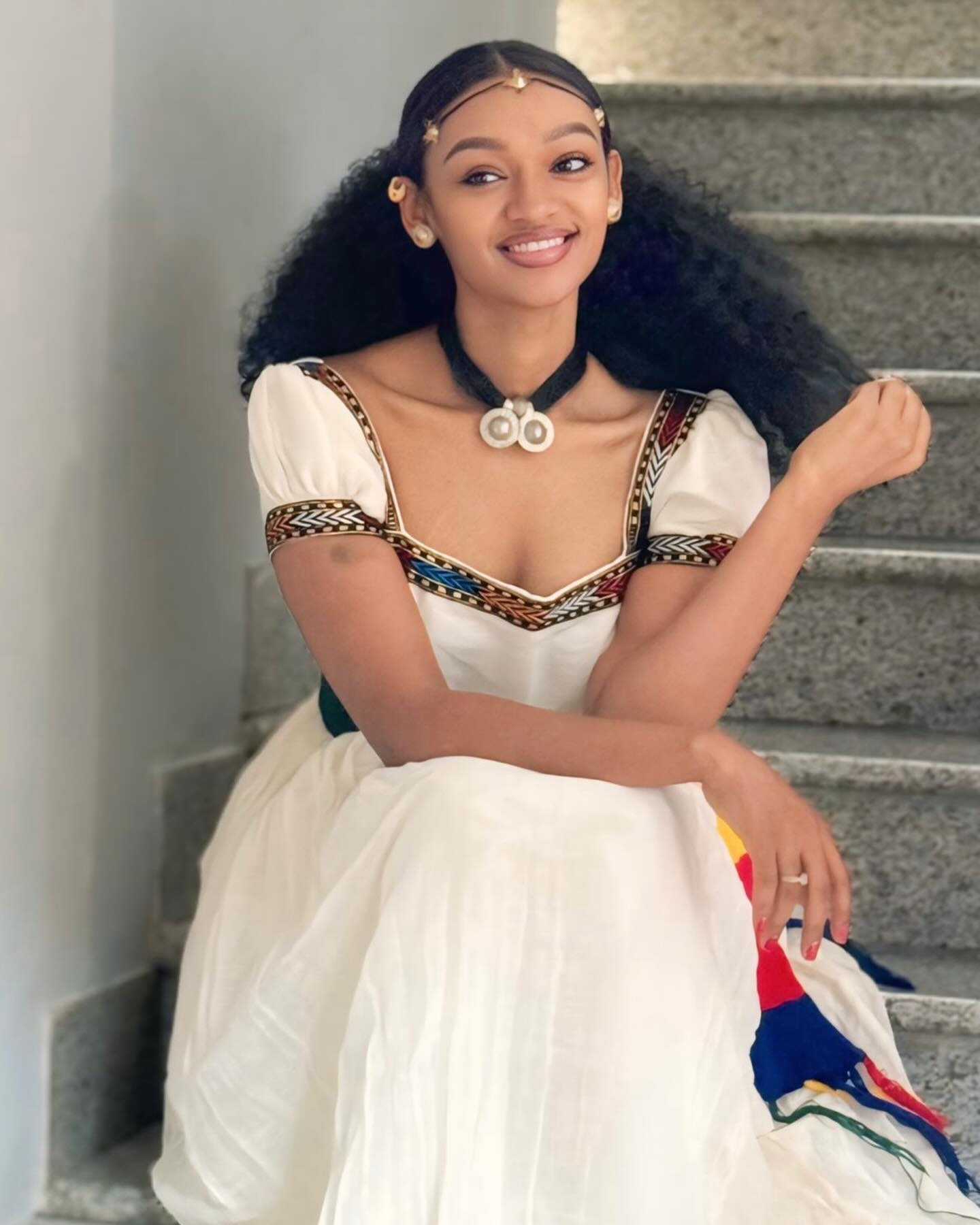 Royal Ashenda Habesha Dress Ethiopian Cultural Gown Colorful Tibeb Accents & Puff Sleeve Habesha Kemis 929