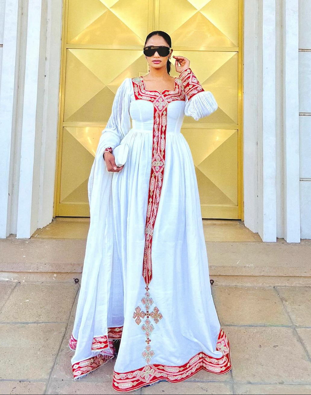 Majestic Radiant Habesha Dress Rich Crimson Red and Gold Ethiopian Clothing Habesha Kemis For Festive 934