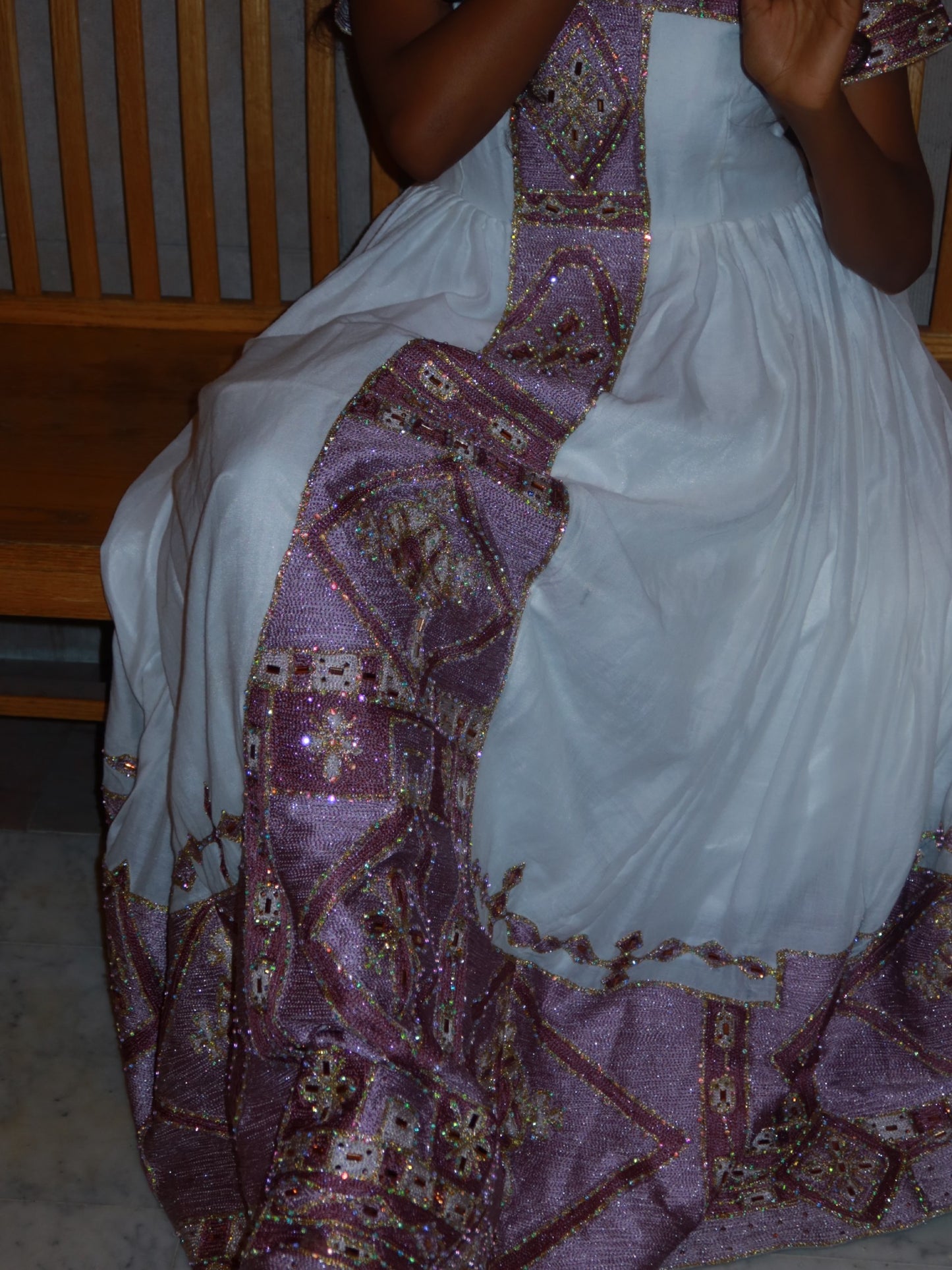 Charming Short-Sleeve Habesha Dress Shimmering Lilac and Silver Ornate Habesha Kemis Traditional Dress 941