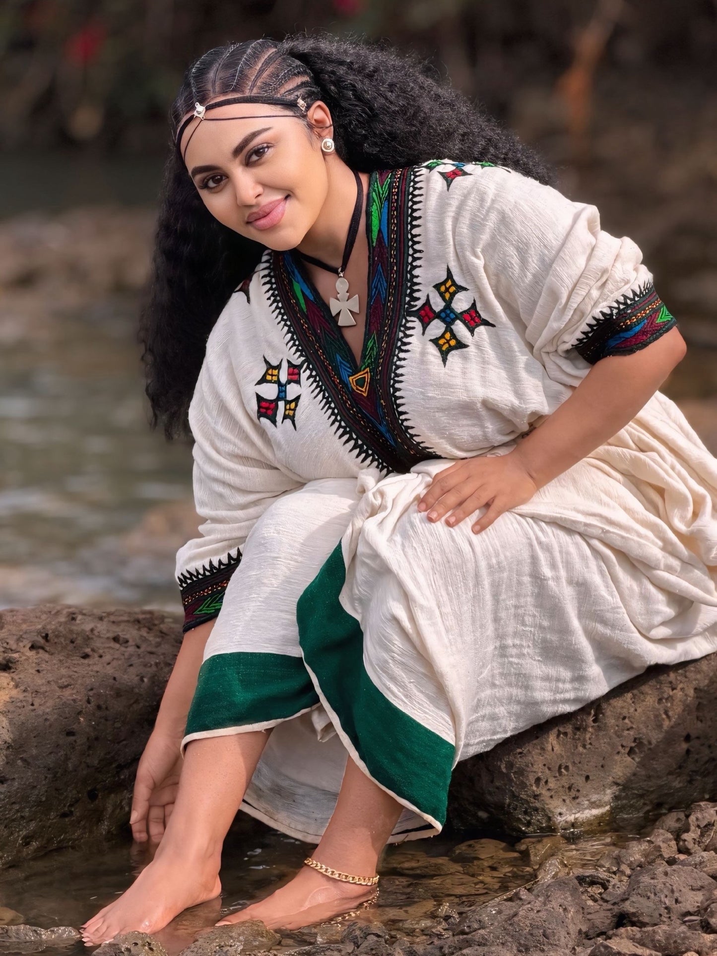 Emerald Horizon Habesha Kemis Traditional Ethiopian Heritage Dress Artisan Woven Habesha Dress 944