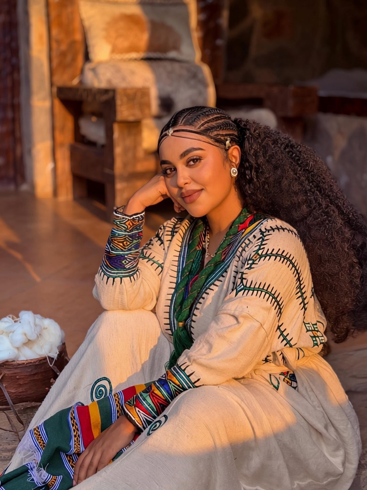 Authentic Habesha Kemis for Women Ethiopian Traditional Cotton Dress Handwoven Colorful Accents 960