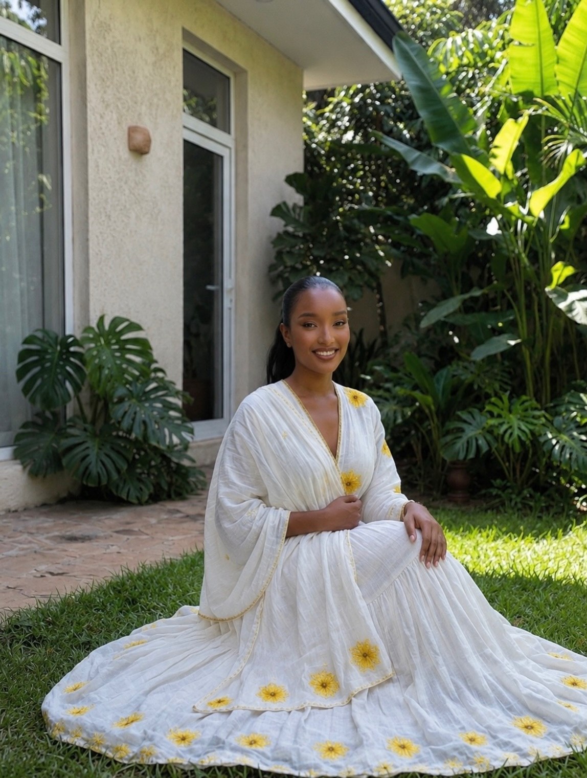 Handcrafted Cultural Ethiopian Dress Delicate Floral Embroidery and Flowing Habesha Kemis For New Year 978