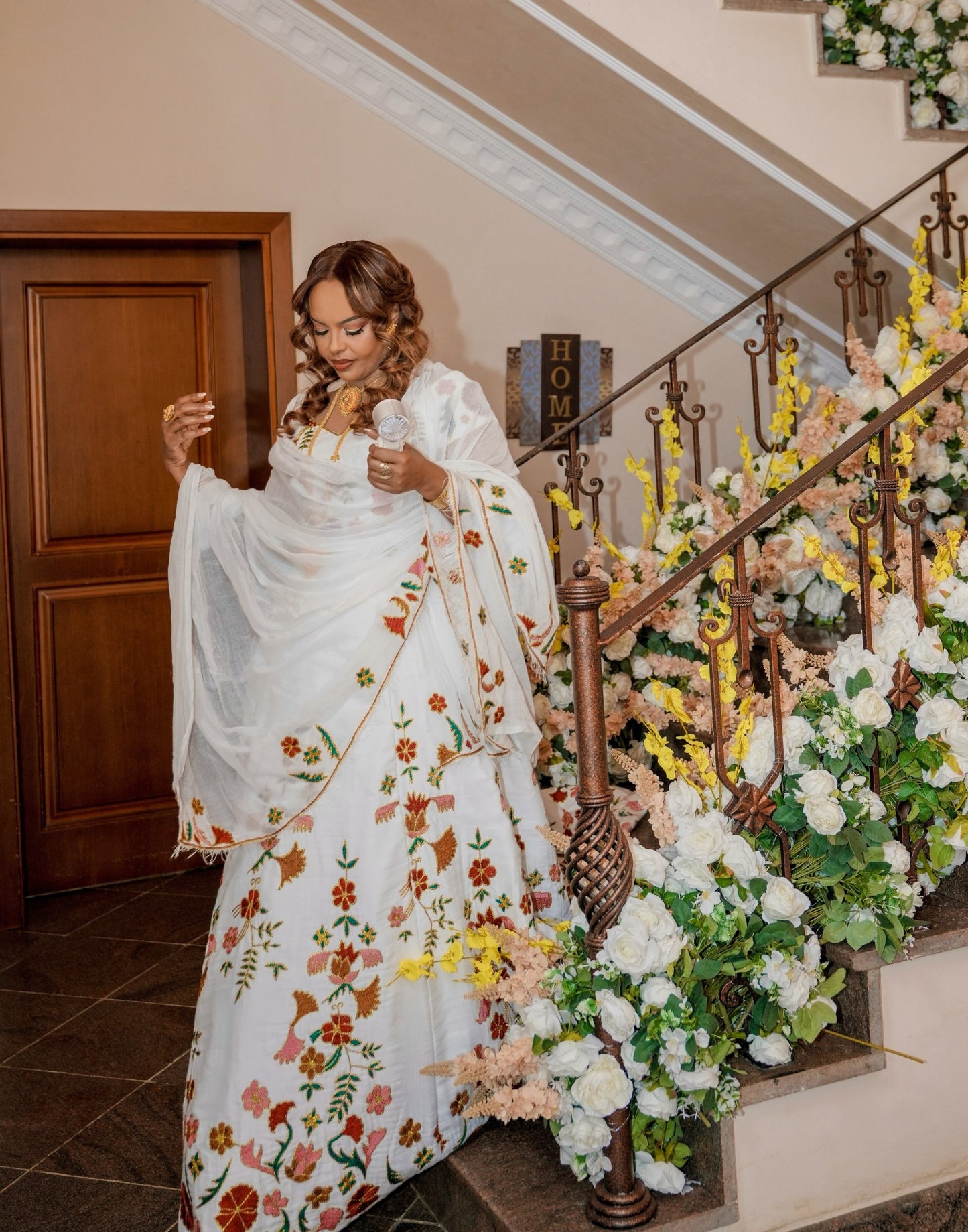 Floral Embroidered Ethiopian Traditional Dress Cultural & Timeless Habesha Dress Style For Events 979