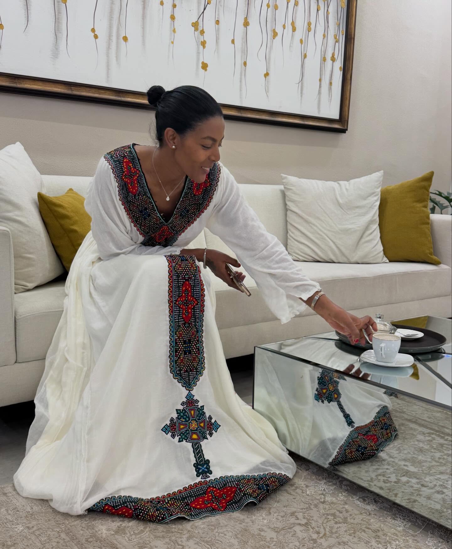 Handcrafted Habesha Dress Intricate Cross Embroidery Habesha Kemis for Elegant Cultural Celebrations 980
