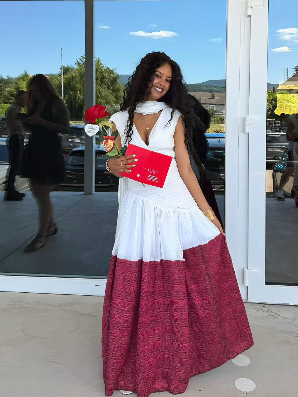 White & Burgundy Ethiopian Graduation Dress Modern Habesha Traditional Dress – TheEthiopianStore