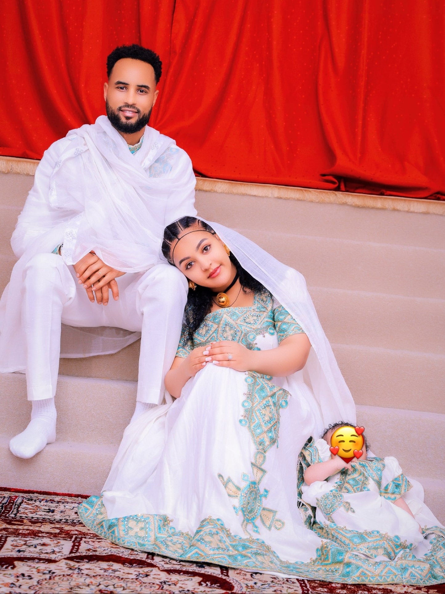 Ethereal Crisp Matching Attire Luminous Turquoise and Gold Diamond Couple's Set 983
