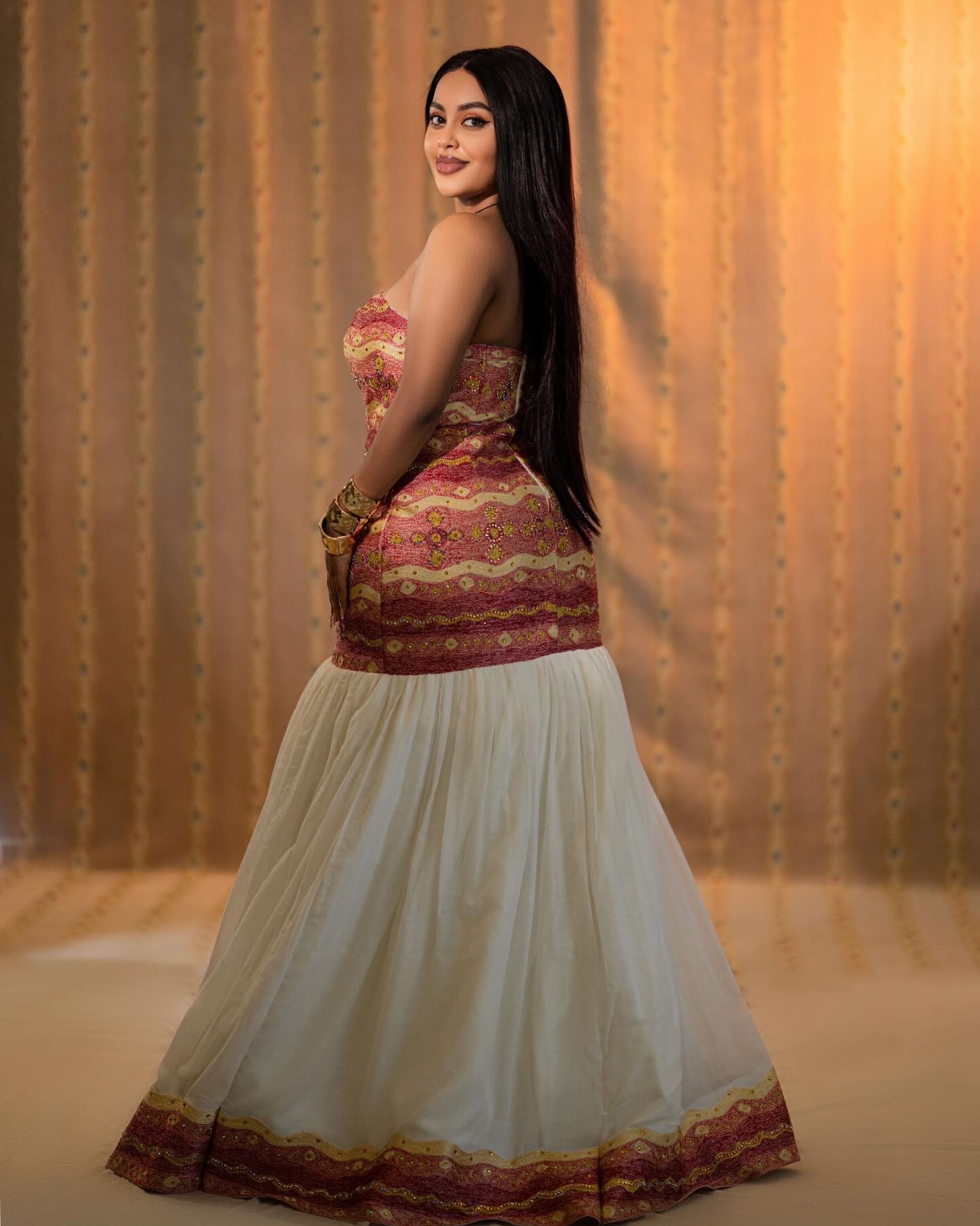 Pink & White Habesha Kemis Online Elegant Eritrean Dress & Traditional Ethiopian Clothing 987