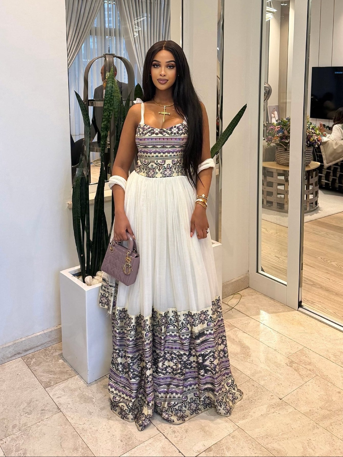 Chic Habesha Kemis Corset Sundress Lavender and Gold Mosaic Habesha Dress Bodice and Ethiopian Clothing 991