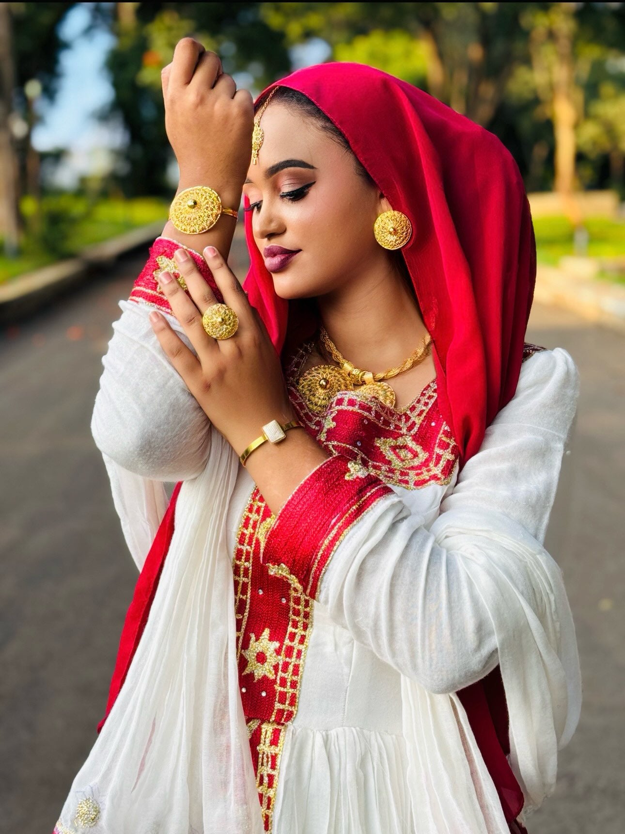Radiant Red Embroidered Habesha Kemis Traditional Habesha Dress Ethiopian Dress 998