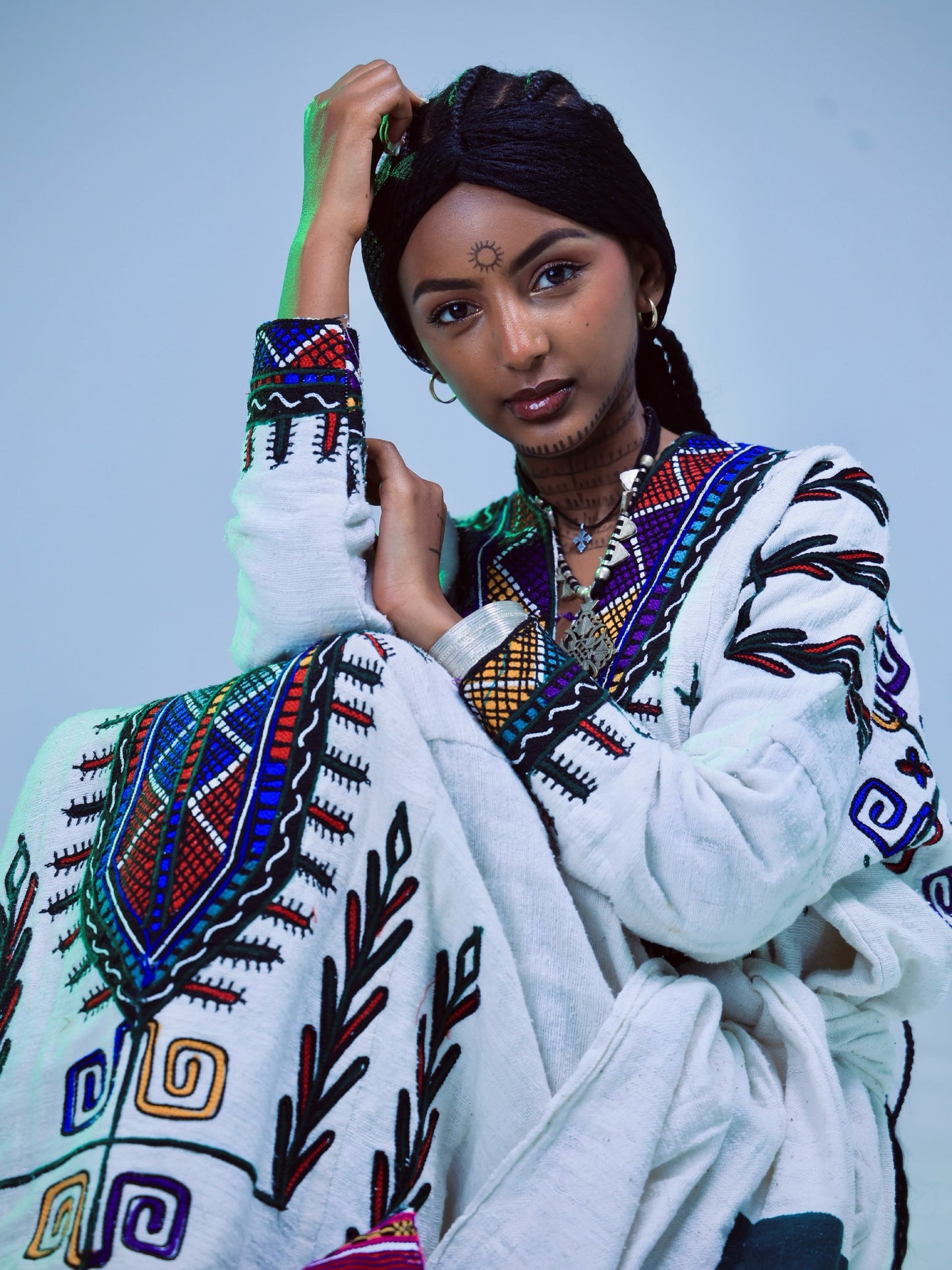 Striking Habesha Kemis Rich Multicolored Chevron Habesha Dress Ethiopian Clothing Craftsmanship 1001