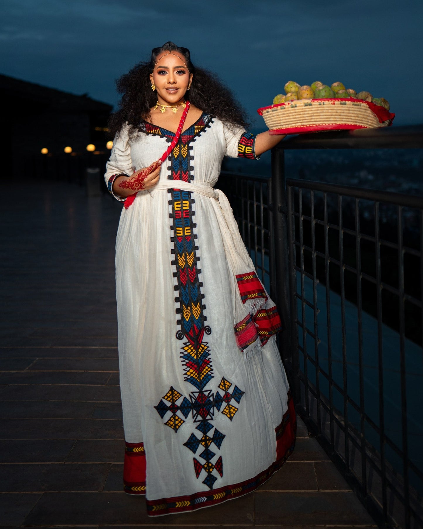 Vibrant Tribal-Inspired Habesha Kemis Bold Geometric Embroidery Ethiopian Clothing for Heritage Celebrations 1005