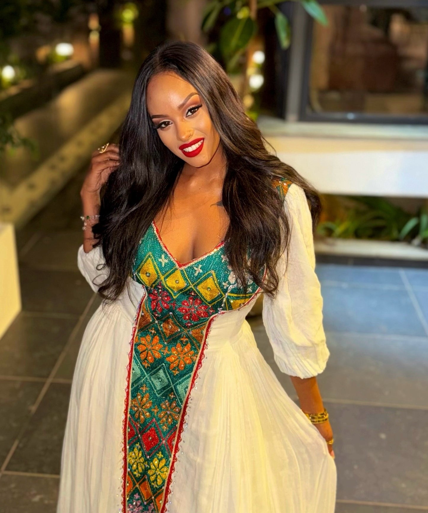 Radiant Ethiopian Traditional Dress Vibrant Multicolored Tibeb Habesha Kemis 1013