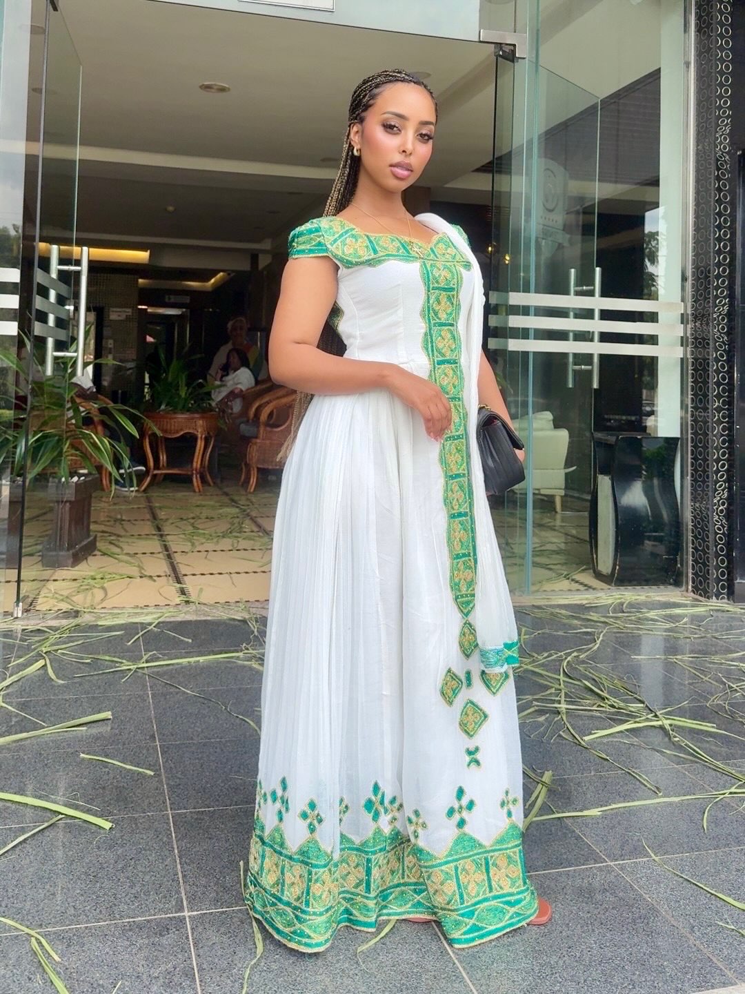 Emerald Green And Gold Geometric Habesha Kemis Luxury Ethiopian Clothing Accents 1016