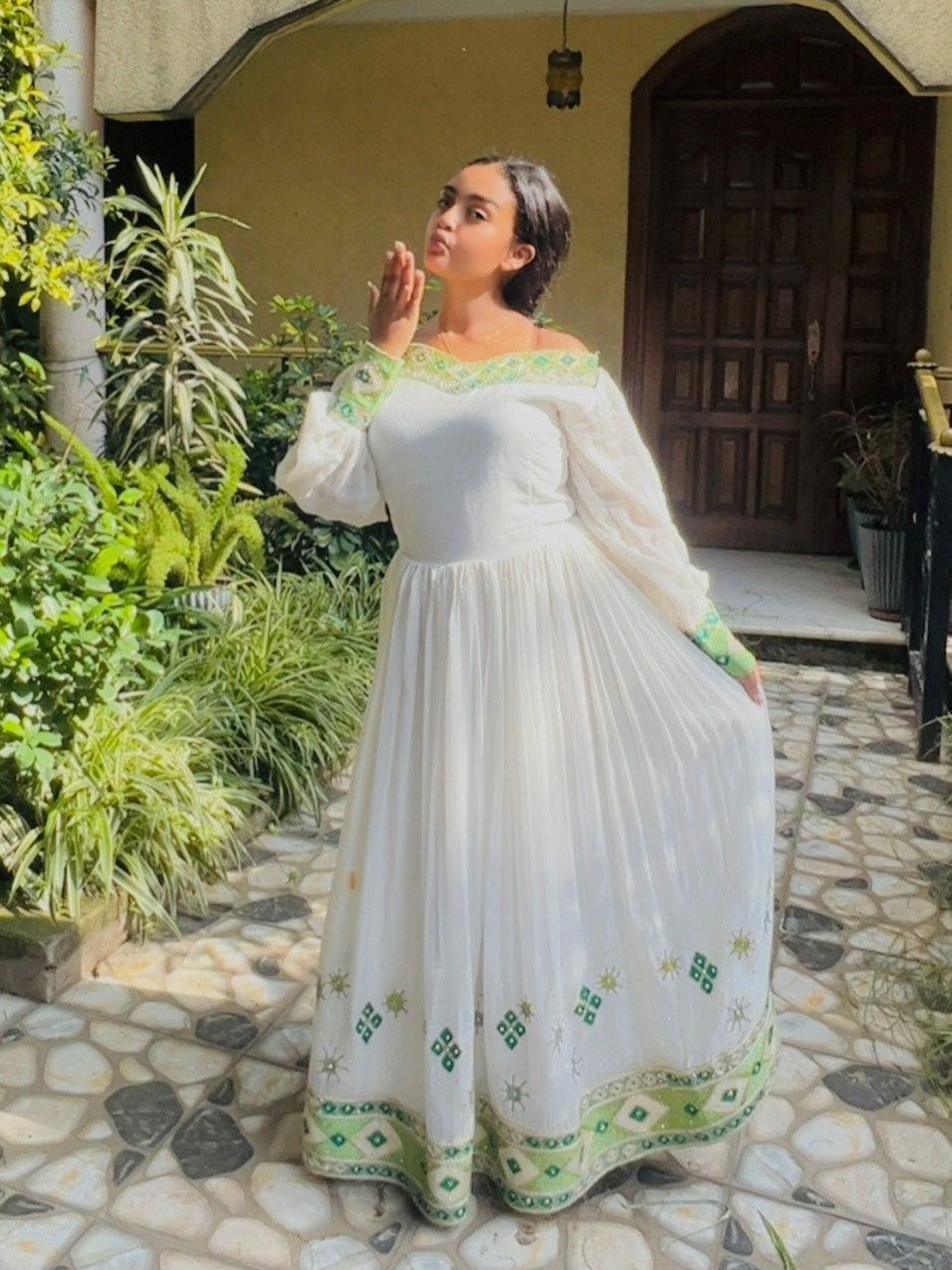 Graceful Emerald Tibeb Habesha Kemis Ethereal Flowing Traditional Ethiopian Dress Festive Habesha Dress 1022