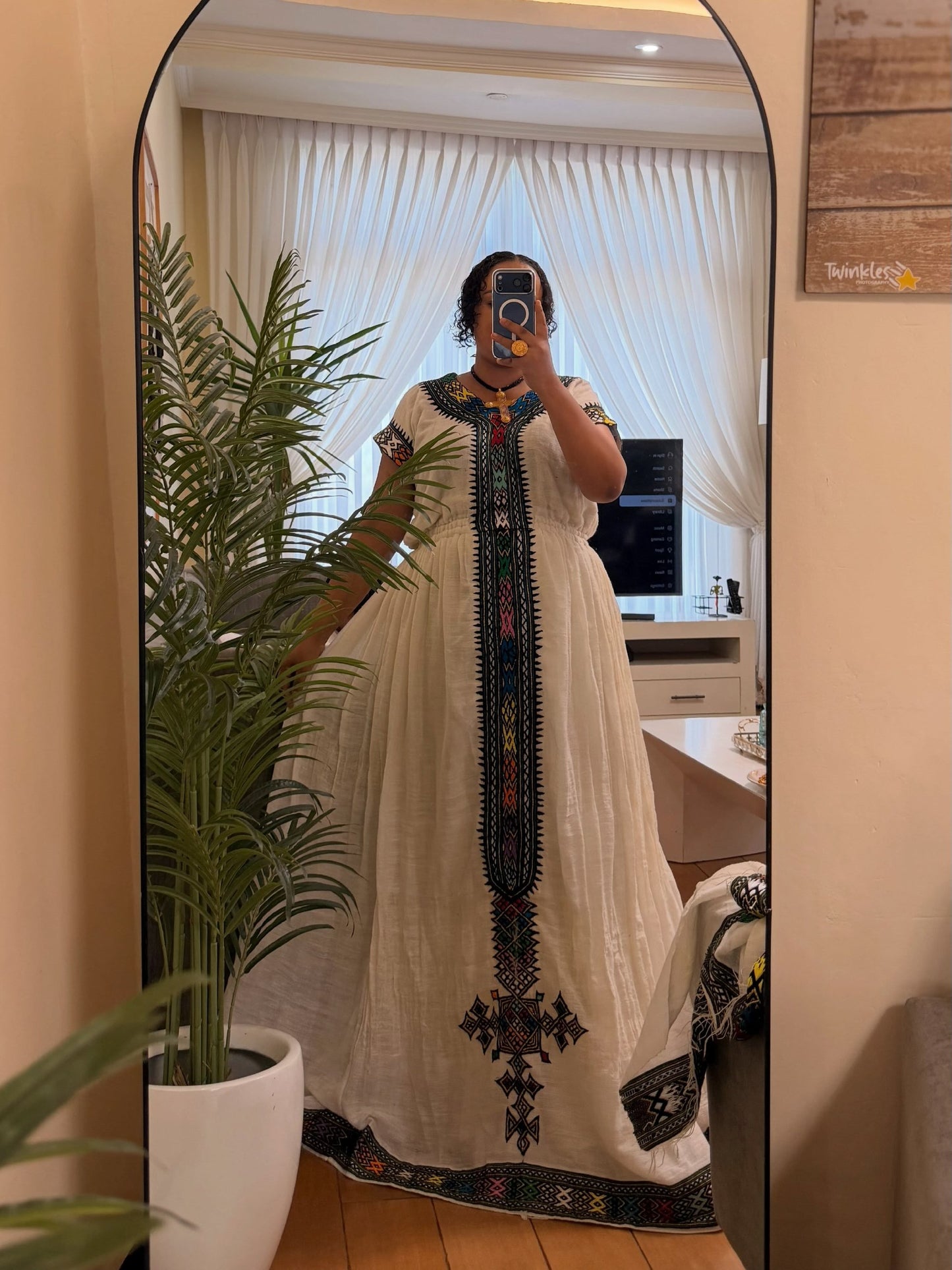 Handcrafted Black Embroidered Habesha Kemis Authentic Ethiopian Cultural Ceremony & Traditional Habesha Dress 1030