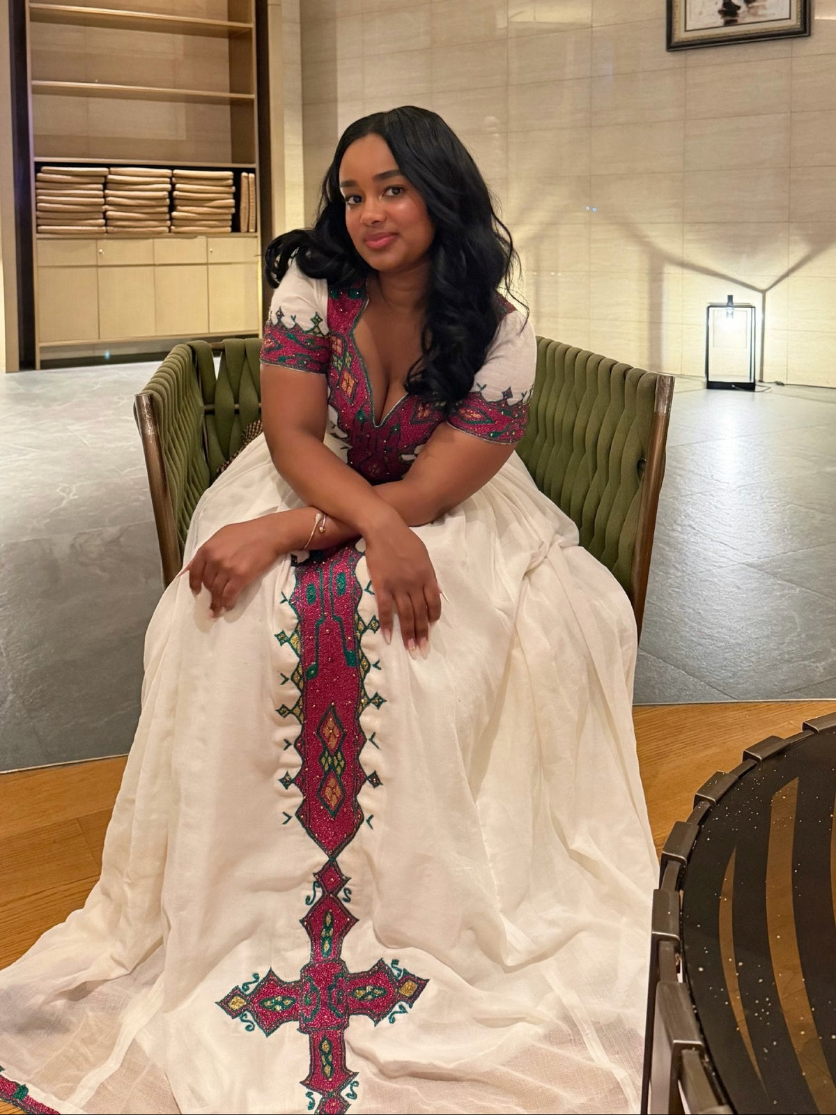 Magenta & Green Diamond Tilf Ethiopian dress Gown Habesha clothing & Habesha Traditional Dress 1227