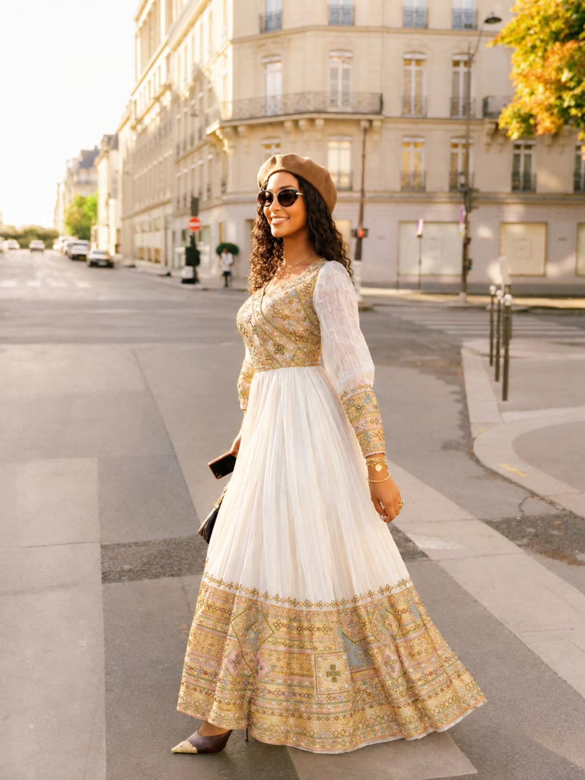 Order AI-Generated Habesha Kemis Online Golden Ochre & Pastel Ethiopian Traditional Dress
