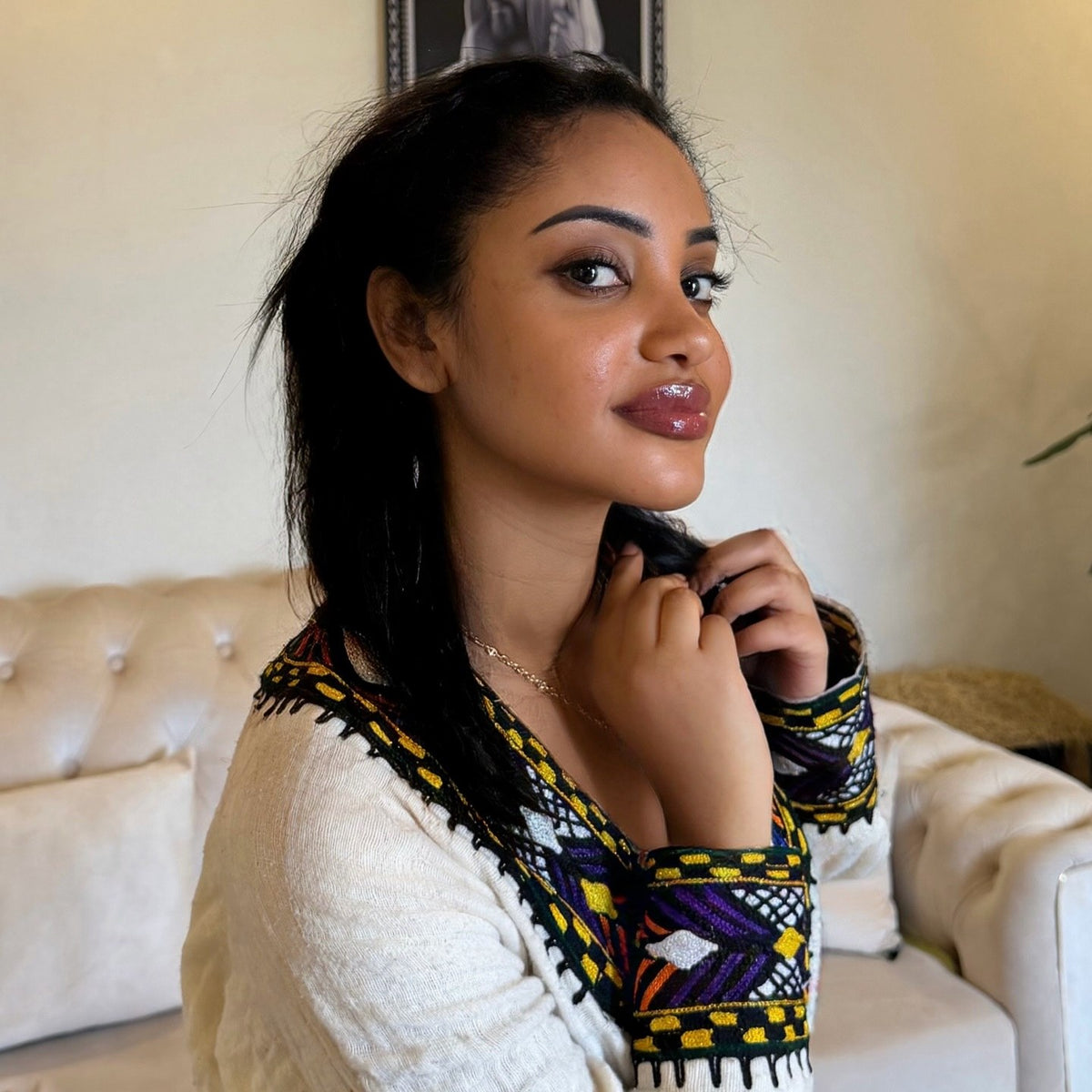Multi-Color Diamond Embroidered Ethiopian Dress Cultural Habesha Kemis For Special Occasions 1316